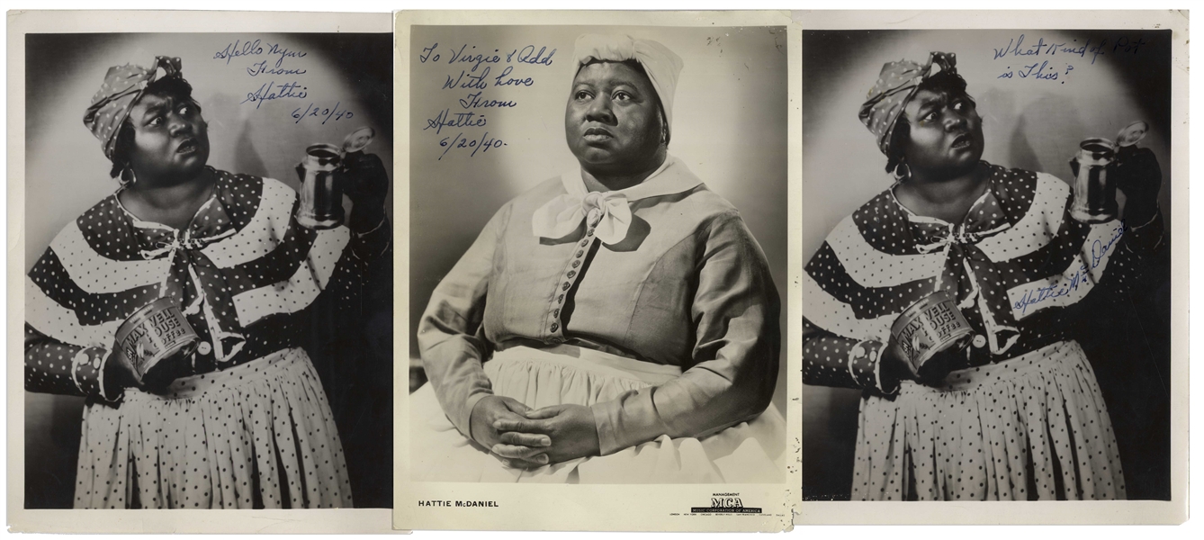 Lot of Three Hattie McDaniel 8'' x 10'' Signed Photos, Including One as Mammy From ''Gone With the Wind''
